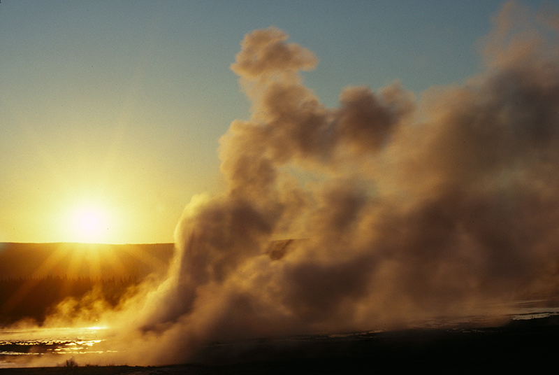 Sunset, Clepsydra Geyser, Yellowstone